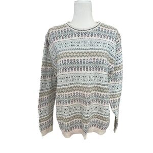 Vintage Cotton Knit Fair Isle Pullover Sweater Medium